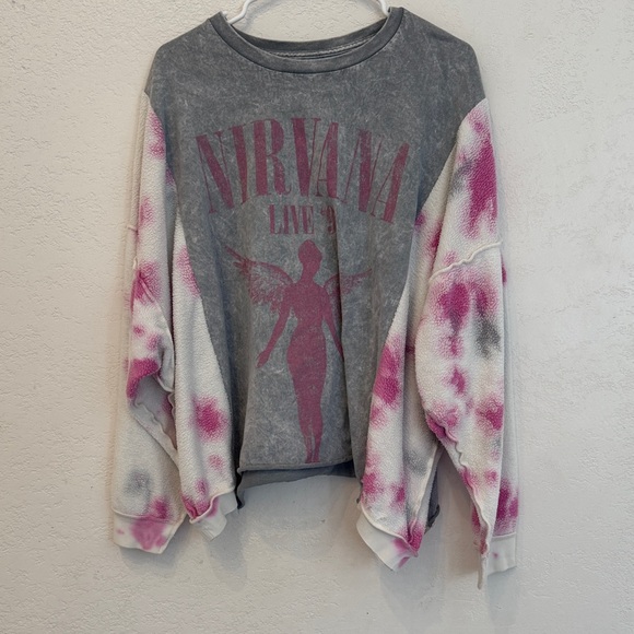 NIRVANA Tops - Upcycled Nirvana Gray and Pink Tie-Dye Sweatshirt NWOT